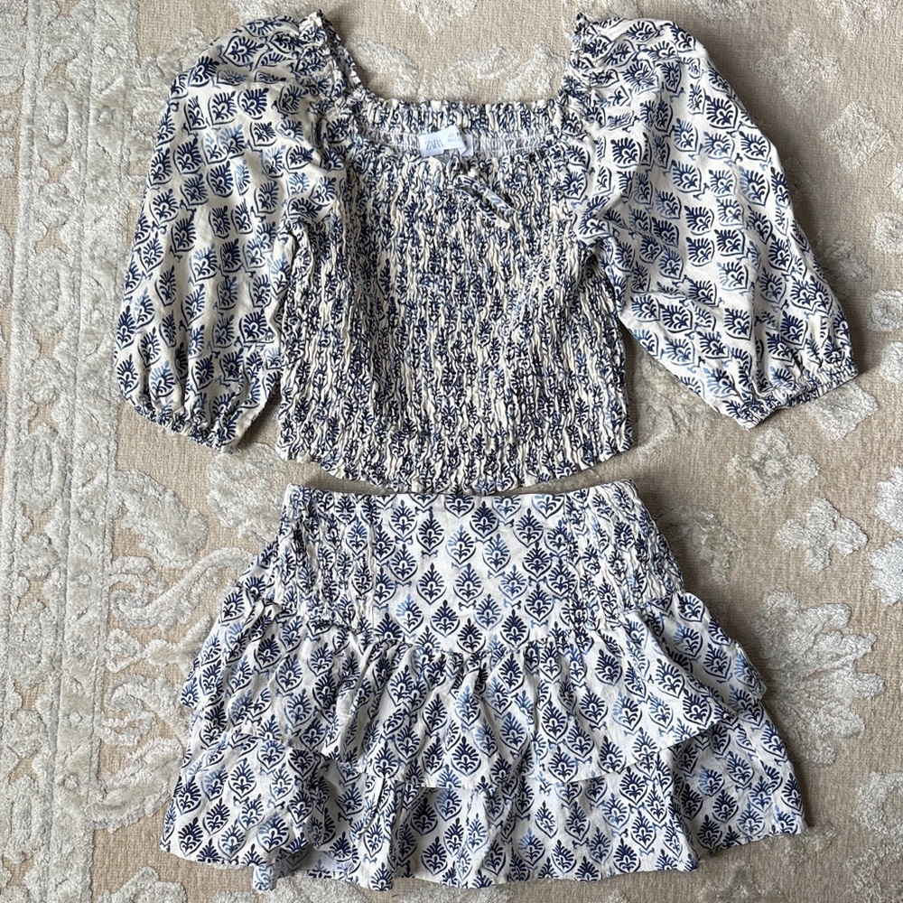 Zara Girl, smocked skirt (size 10) & top (size 11/12) EUC